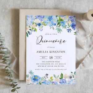 Watercolor Blue Hydrangea Floral Quinceañera