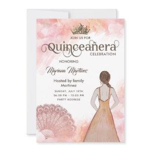 Watercolor blush pink hand fan  tiara Quince
