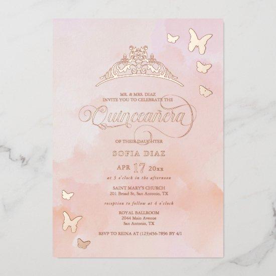Watercolor Blush Pink Quinceañera Foil