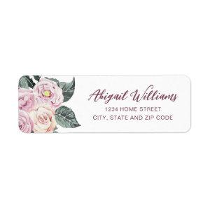 Watercolor Blush Pink Roses Return Address Label