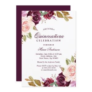 Watercolor Burgundy Berry Blush Quinceanera Party