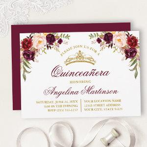 Watercolor Burgundy Floral Quinceanera Party