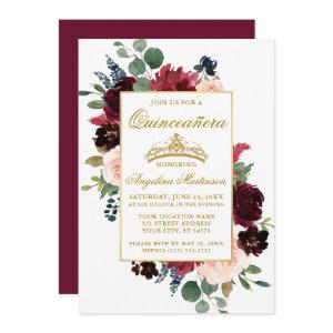 Watercolor Burgundy Pink Floral Quinceanera