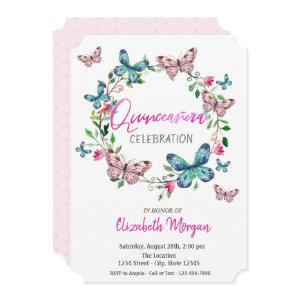 Watercolor Butterflies Pink Dots Quinceanera