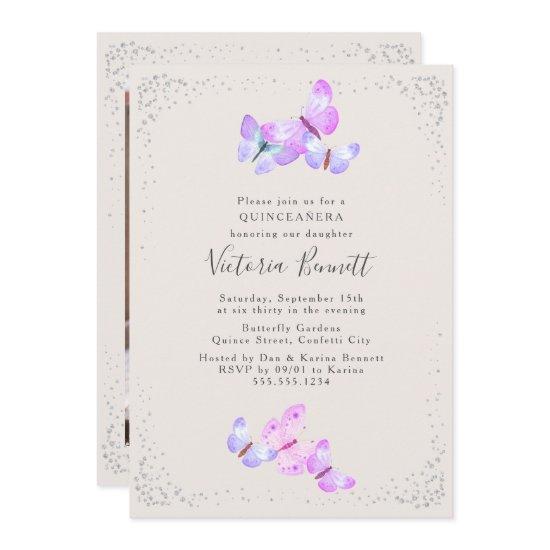 Watercolor Butterflies Portrait Photo Quinceanera