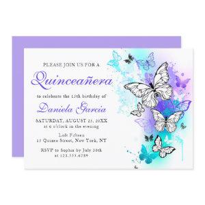 Watercolor Butterfly Purple Turquoise Quinceañera