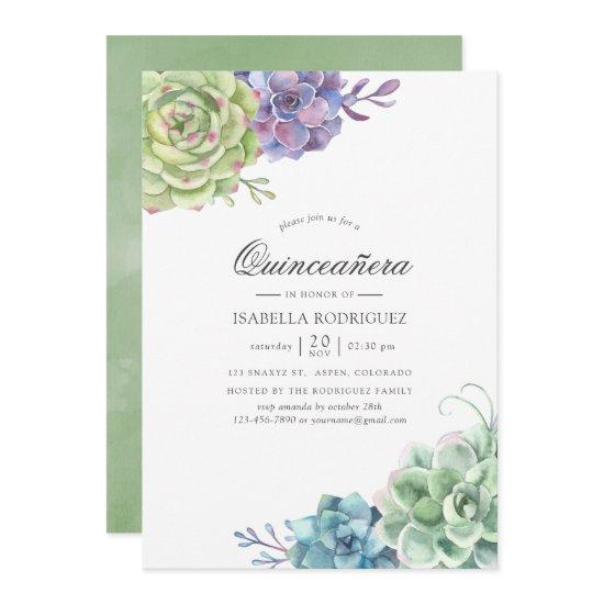 Watercolor Cactus Succulents Quinceañera
