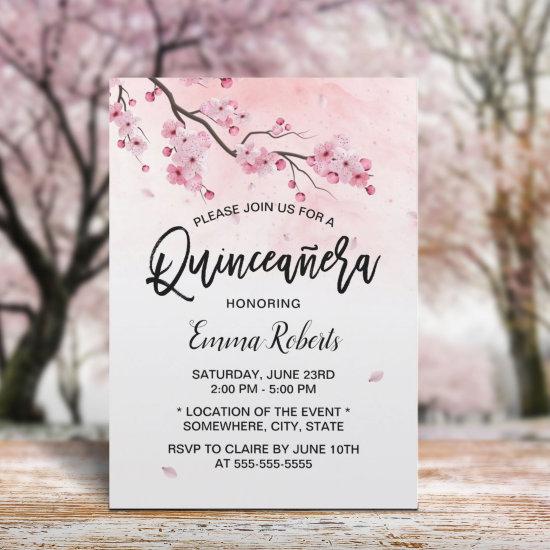 Watercolor Cherry Blossom Floral Quinceanera 15