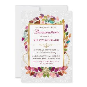 Watercolor Colorful Leaves & Gold Foil Quinceanera