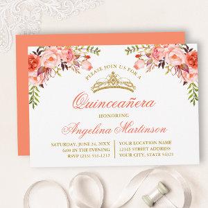 Watercolor Coral Floral Quinceanera Party