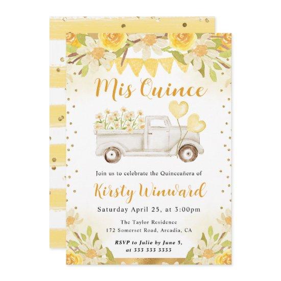 Watercolor Daisies Truck and Flowers Quinceanera