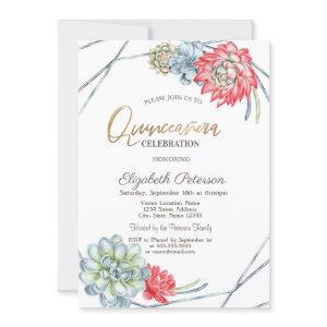 Watercolor Desert  Red Succulents Quinceañera