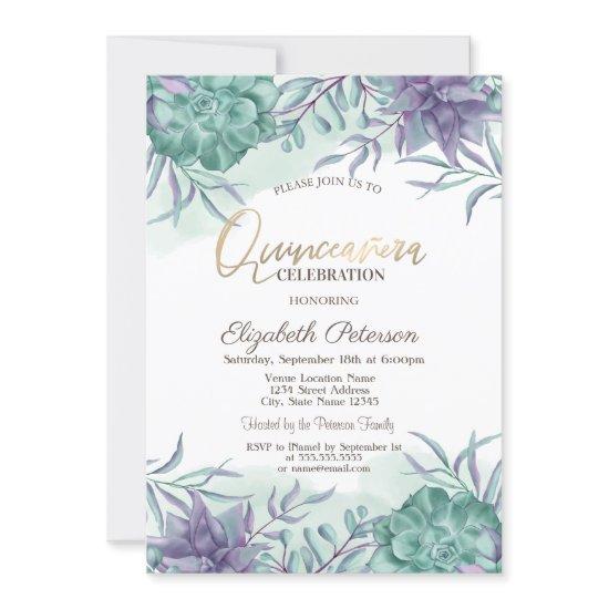 Watercolor Desert Succulents Quinceañera
