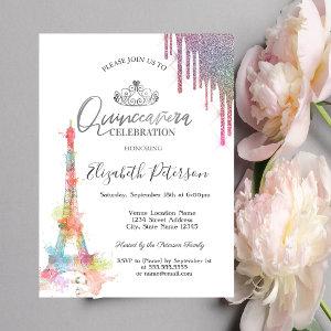 Watercolor Eiffel Tower,Colorful Drips Quinceañera