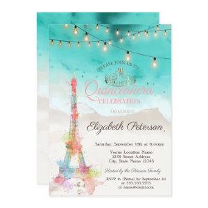 Watercolor Eiffel Tower,Tiara Beach Quinceañera