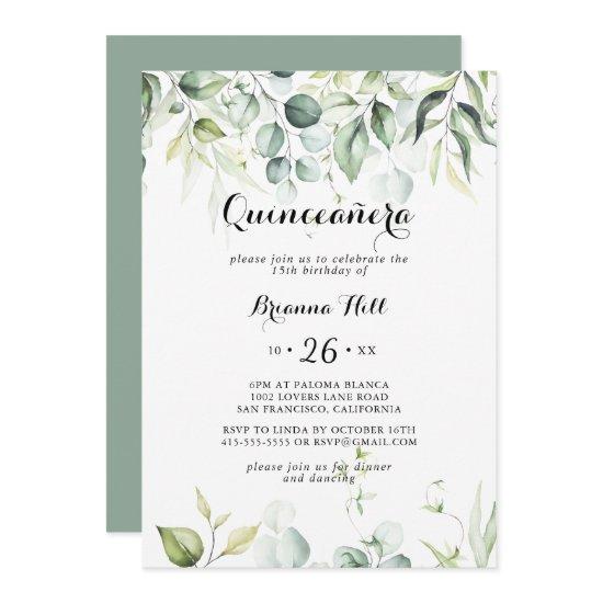 Watercolor Eucalyptus Greenery Quinceañera