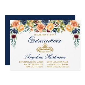 Watercolor Floral Blue Gold Quinceanera Party