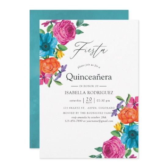 Watercolor Floral Fiesta Quinceañera
