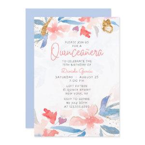 Watercolor Floral Glitter Butterfly Quinceañera