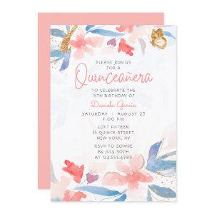 Watercolor Floral Glitter Butterfly Quinceañera