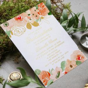 Watercolor Floral Glitter Modern Quinceañera Gold  Foil