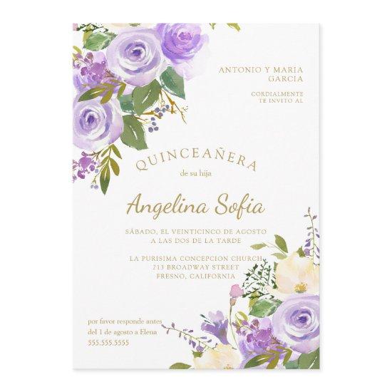 Watercolor Floral Gold Calligraphy Quinceanera