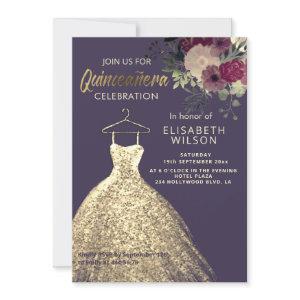 Watercolor Floral gold sequins dress Quinceañera I