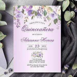 Watercolor Floral Lavender Purple Quinceañera