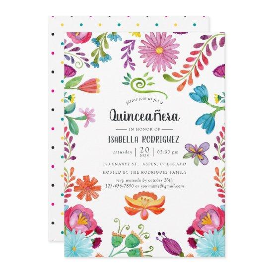 Watercolor Floral Mexican Fiesta Quinceañara