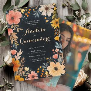 Watercolor Floral on Dark Quinceañera CUSTOM Photo