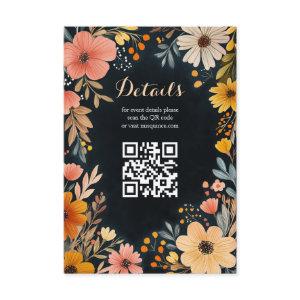 Watercolor Floral on Dark Quinceañera CUSTOM QR Enclosure Card