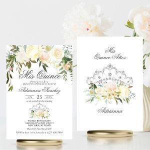 Watercolor Floral Pink Cream Ivory Quinceañera