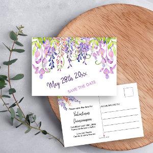 Watercolor Floral Purple Wisteria Save the Date Announcement Postcard