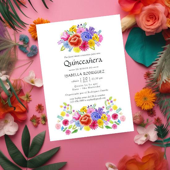 Watercolor Floral Spanish Fiesta Quinceañera