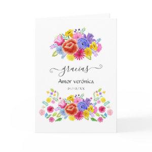 Watercolor Floral Spanish Fiesta Quinceañera Photo Thank You Card