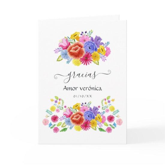 Watercolor Floral Spanish Fiesta Quinceañera Photo Thank You Card