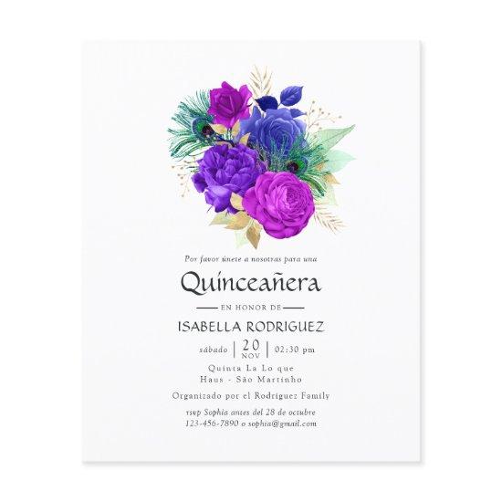 Watercolor Floral Spanish Mardi Gras Quinceañera Flyer