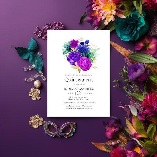 Watercolor Floral Spanish Mardi Gras Quinceañera