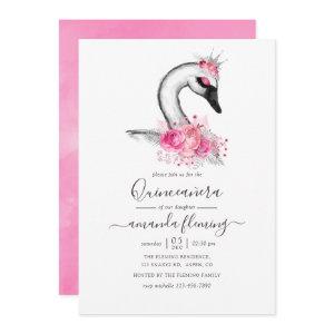 Watercolor Floral Swan Quinceañera