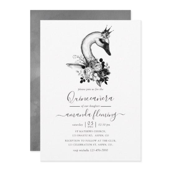 Watercolor Floral Swan Quinceañera