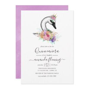 Watercolor Floral Swan Quinceañera