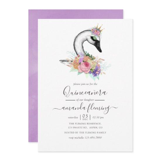 Watercolor Floral Swan Quinceañera