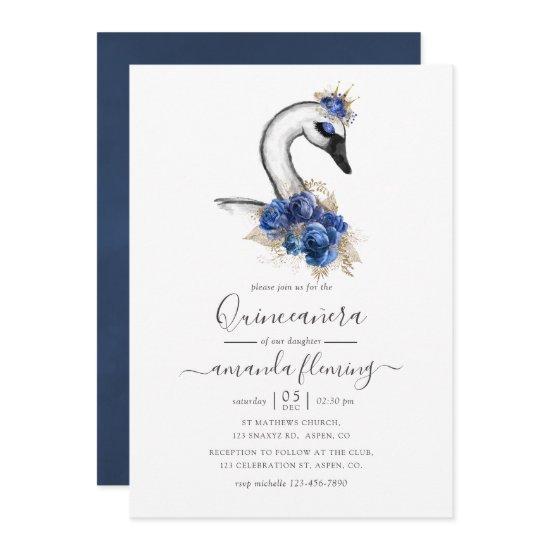 Watercolor Floral Swan Quinceañera