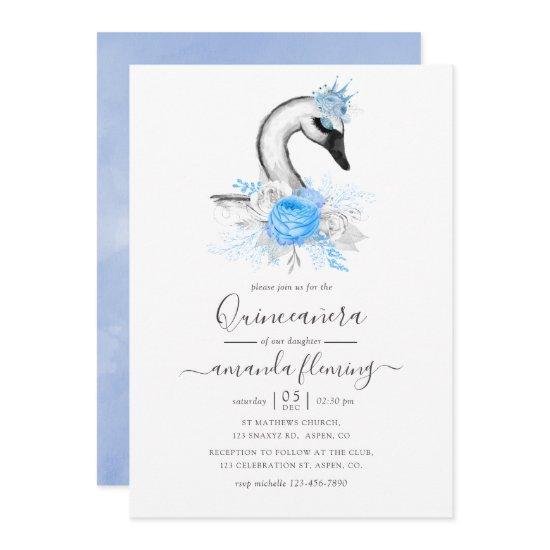 Watercolor Floral Swan Quinceañera
