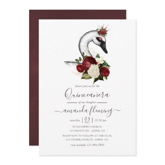 Watercolor Floral Swan Quinceañera
