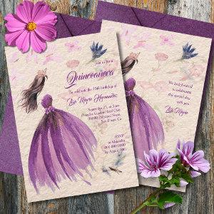Watercolor Floral Violet Tones Quinceañera