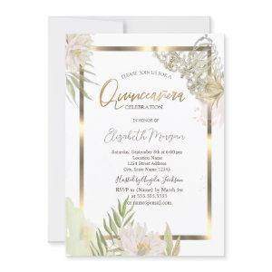 Watercolor Flowers Gold Frame Quinceañera