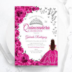 Watercolor Fuchsia Pink Floral Quinceanera