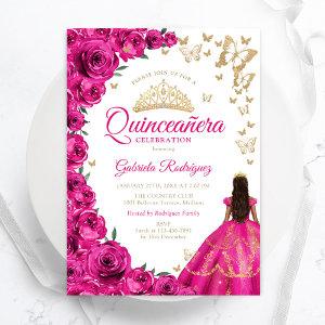 Watercolor Fuchsia Pink Roses Floral Quinceanera