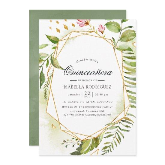 Watercolor Geometric Crystal Greenery Quinceañera